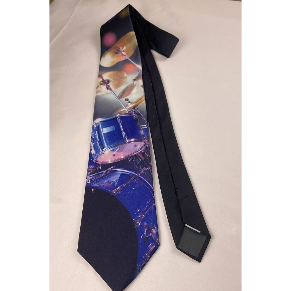 Vintage Ralph Marlin Neck Tie 1994 Music "Drums" 90's Made in USA Retro